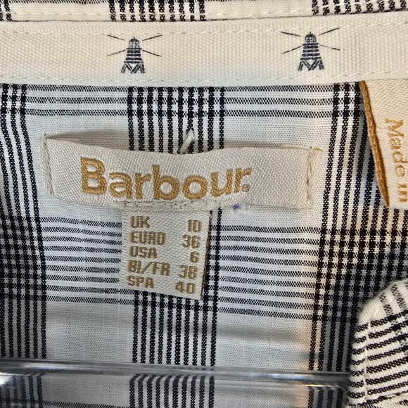 Barbour Seamills Gingham Check Midi Dress Navy White Ruffle Belted Button NWOT 6 - Picture 4 of 11